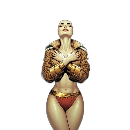 jacket, jewelry, comic book art, concept art, photorealistic, 3d render, underwater, earth tones transparent PNG cut-out