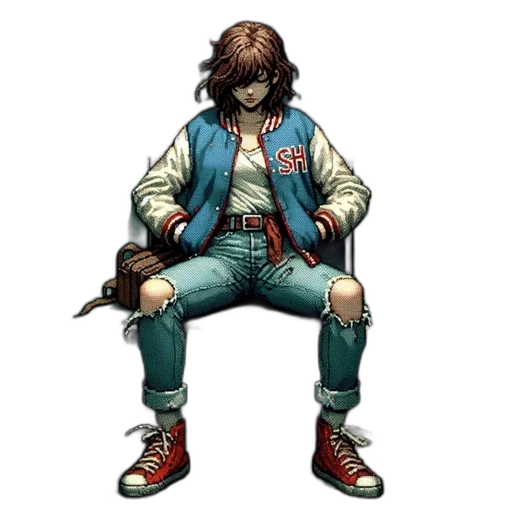 jacket, shoes, animal, weapon, concept art, pixel art, comic book art, cyberpunk transparent PNG cut-out