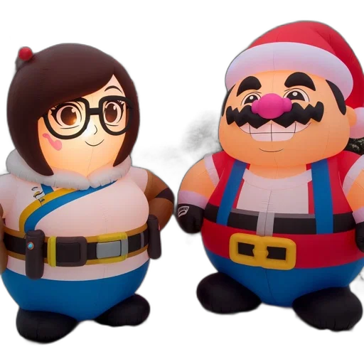 3d render, concept art, cartoon, pixel art, two, inflatables, representing, characters transparent PNG cut-out