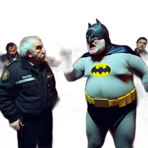 concept art, comic book art, man, dressed, batman, points, police, officer transparent PNG cut-out