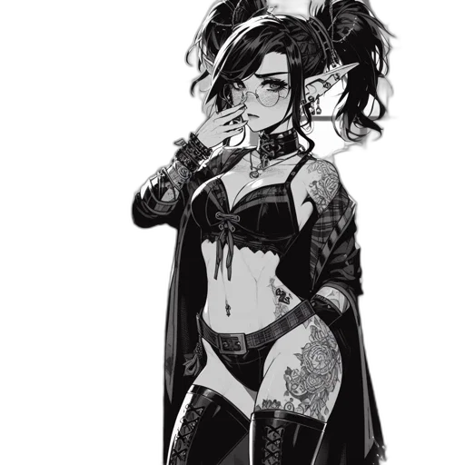 dress, mask, staff, comic book art, cyberpunk, fantasy art, concept art, monochrome transparent PNG cut-out