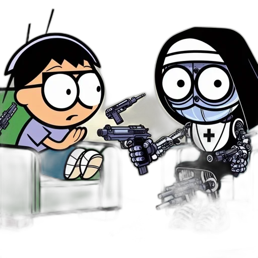 weapon, cartoon, comic book art, concept art, pixel art, two, characters, young transparent PNG cut-out