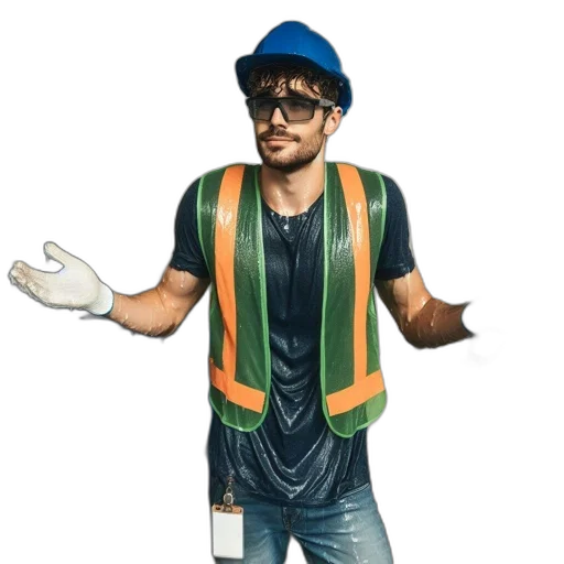 staff, jacket, hat, robot, 3d render, cartoon, concept art, photorealistic transparent PNG cut-out