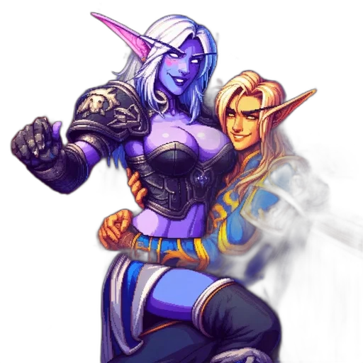 fantasy art, concept art, pixel art, comic book art, blue, two, animated, characters transparent PNG cut-out