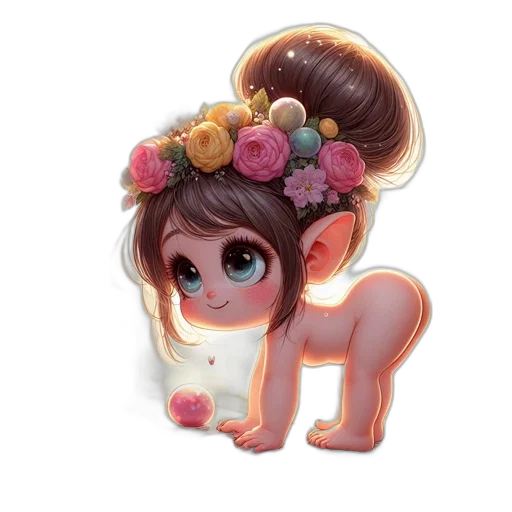 crown, creature, staff, flower, fantasy art, concept art, cartoon, 3d render transparent PNG cut-out