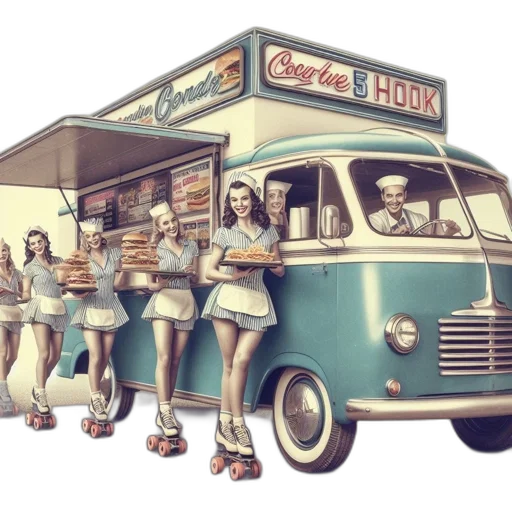 car, food, concept art, comic book art, cartoon, photorealistic, neon lights, 1950s-style transparent PNG cut-out