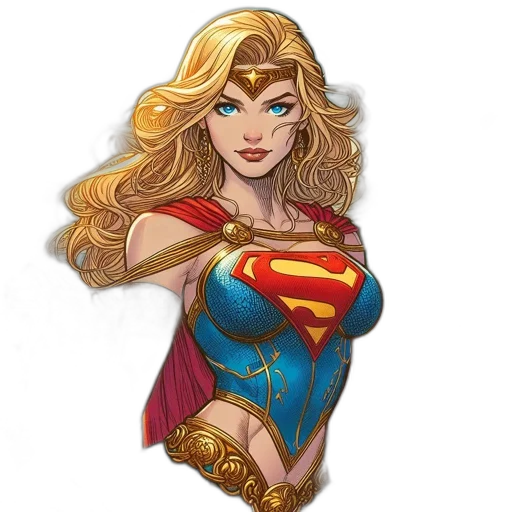 comic book art, fantasy art, concept art, cartoon, supergirl, stands, tranquil, beach transparent PNG cut-out