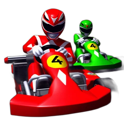 robot, 3d render, concept art, go-kart, race, features, two, leading transparent PNG cut-out