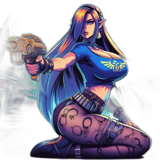 weapon, concept art, fantasy art, comic book art, cyberpunk, blue, elven, warrior transparent PNG cut-out