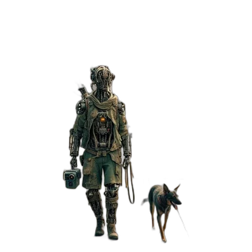 animal, robot, creature, staff, concept art, pixel art, 3d render, cyberpunk transparent PNG cut-out