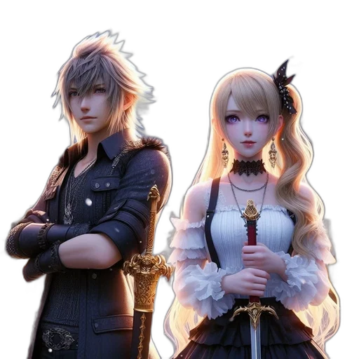 concept art, 3d render, fantasy art, photorealistic, dark, monochrome, two, animated transparent PNG cut-out