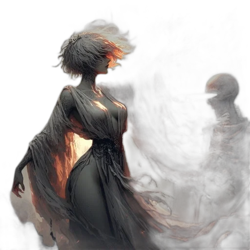 dress, mask, hair, creature, concept art, fantasy art, comic book art, pixel art transparent PNG cut-out