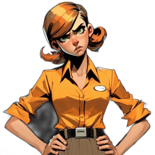 staff, jacket, face, comic book art, concept art, cartoon, pixel art, earth tones transparent PNG cut-out