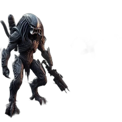 creature, robot, weapon, staff, concept art, 3d render, fantasy art, outer space transparent PNG cut-out