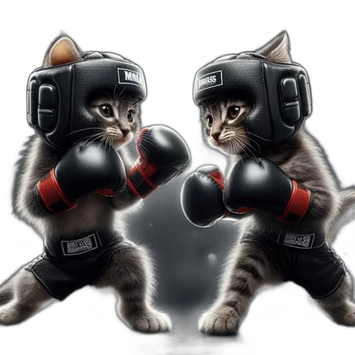 concept art, photorealistic, fantasy art, cartoon, two, kittens, boxing, gear transparent PNG cut-out