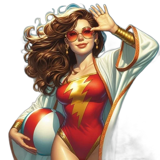 comic book art, concept art, fantasy art, cartoon, woman, brown, hair, swimsuit transparent PNG cut-out