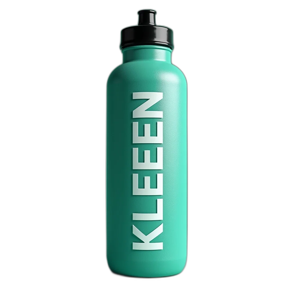 bottle, 3d render, teal-colored, water, word, kleen, white, capital transparent PNG cut-out
