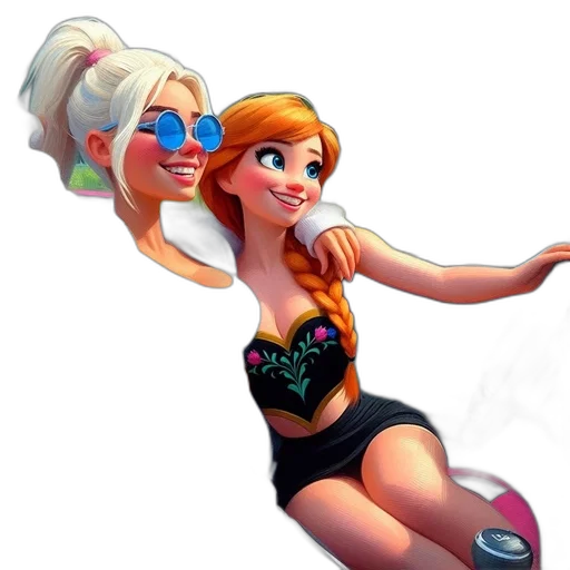 concept art, 3d render, cartoon, fantasy art, underwater, two, animated, females transparent PNG cut-out