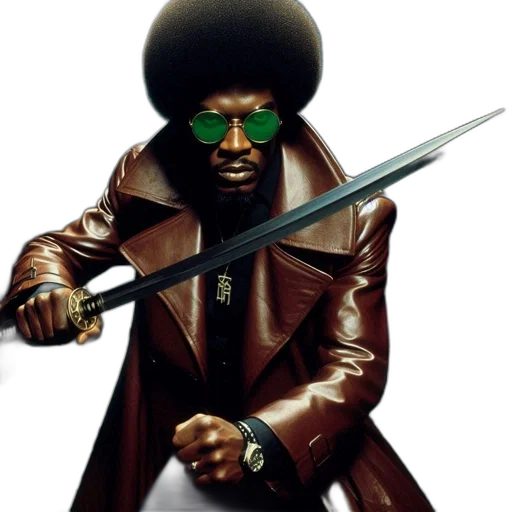 sword, weapon, staff, jacket, concept art, man, stands, dimly transparent PNG cut-out