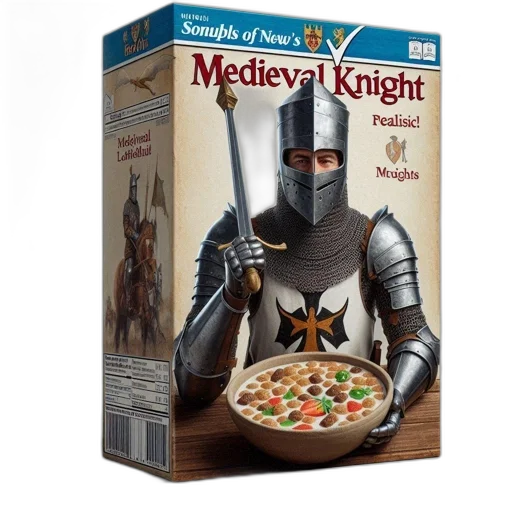 sword, food, weapon, fantasy art, concept art, 3d render, cereal, box transparent PNG cut-out