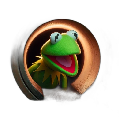 animal, 3d render, concept art, photorealistic, kermit, frog, peers, tunnel transparent PNG cut-out