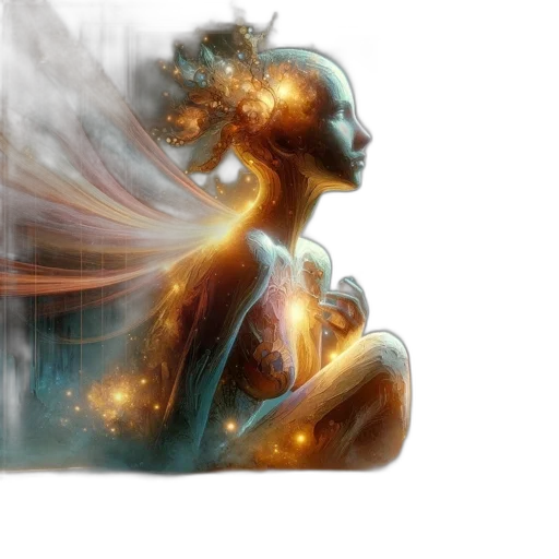 concept art, fantasy art, photorealistic, 3d render, outer space, fire, golden, unusual transparent PNG cut-out