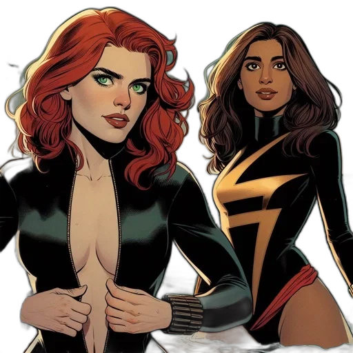 comic book art, concept art, cartoon, two, animated, females, distinct, appearances transparent PNG cut-out