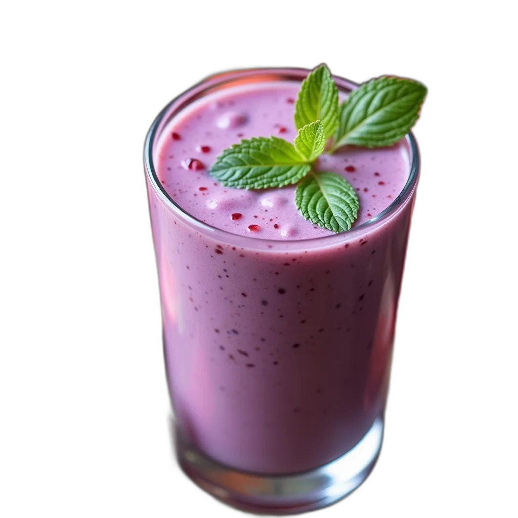 food, photorealistic, glass, filled, vibrant, purple, smoothie, placed transparent PNG cut-out