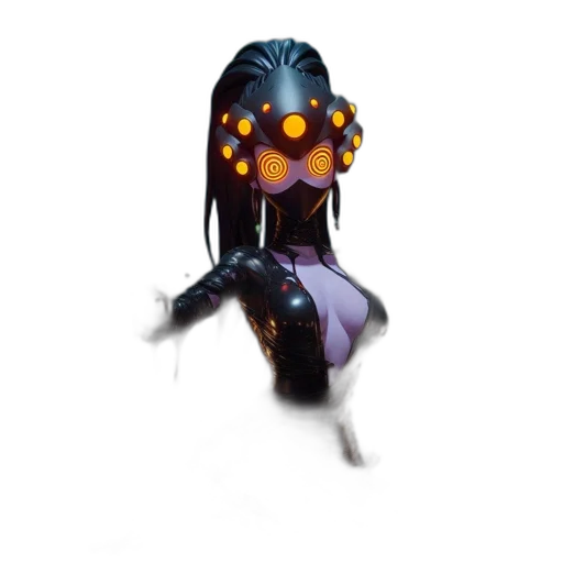 creature, mask, robot, hair, concept art, 3d render, fantasy art, pixel art transparent PNG cut-out