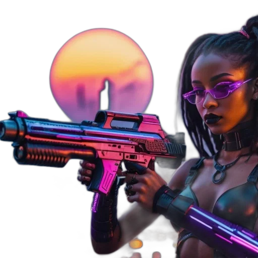weapon, cyberpunk, concept art, comic book art, vaporwave, neon lights, neon, pastel transparent PNG cut-out