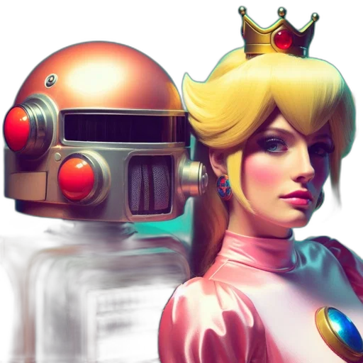 robot, crown, concept art, pixel art, cyberpunk, vaporwave, pastel, elegant transparent PNG cut-out