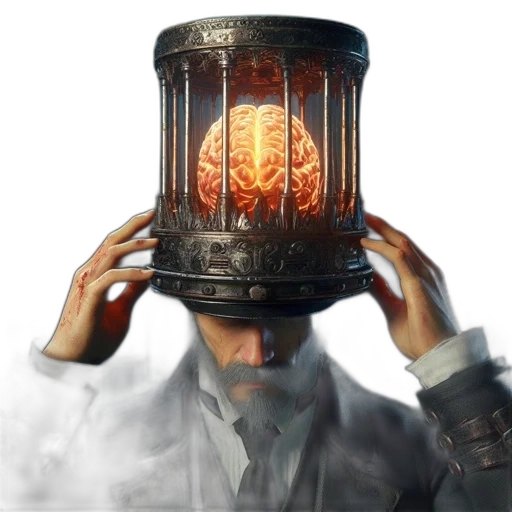 hat, mask, crown, face, concept art, cyberpunk, fantasy art, 3d render transparent PNG cut-out