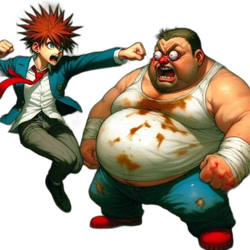 food, concept art, 3d render, two, characters, engage, confrontation, within transparent PNG cut-out