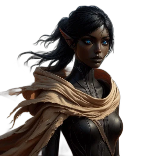 fantasy art, concept art, comic book art, photorealistic, dark, earth tones, golden, female transparent PNG cut-out