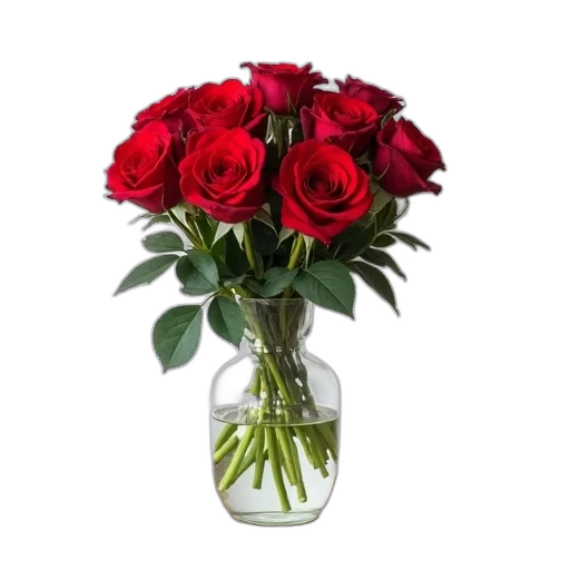 flower, crown, photorealistic, 3d render, red, clear, glass, vase transparent PNG cut-out