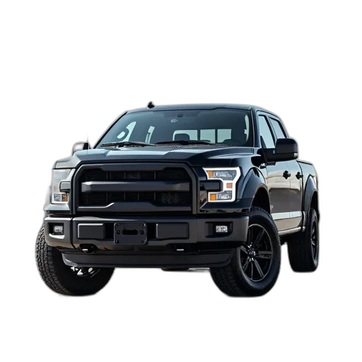 car, black, pickup, truck, parked, concrete, surface, clear transparent PNG cut-out