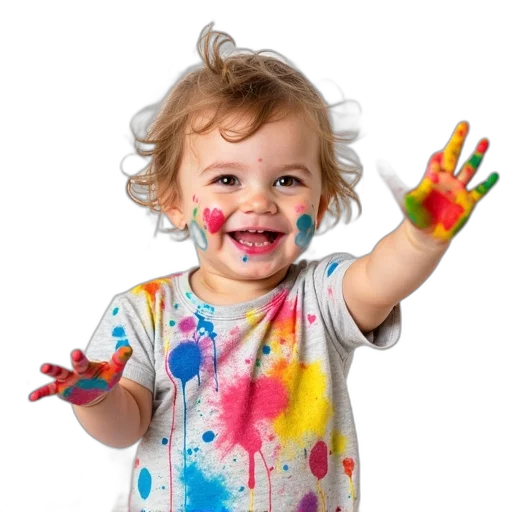 dress, photorealistic, oil painting, colorful, neon, toddler, joyful, expression transparent PNG cut-out