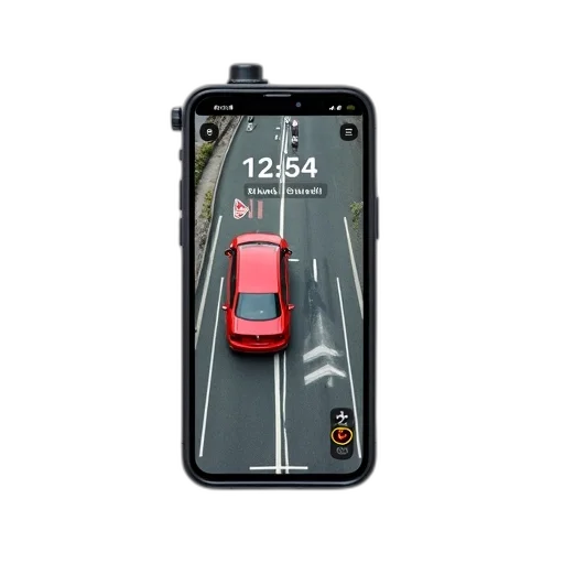 car, concept art, black, smartphone, camera, lens, attached, top transparent PNG cut-out