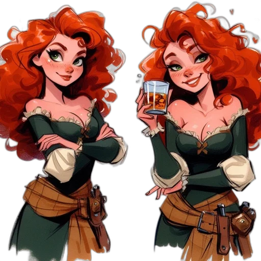dress, concept art, fantasy art, comic book art, cartoon, fire, two, animated transparent PNG cut-out