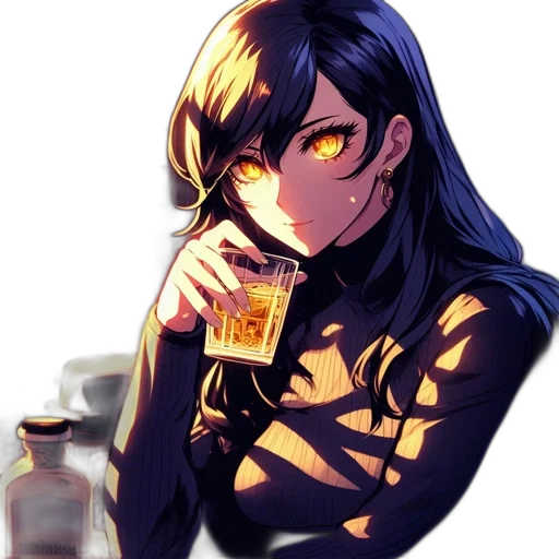 face, dress, bottle, anime, pixel art, cyberpunk, concept art, neon lights transparent PNG cut-out