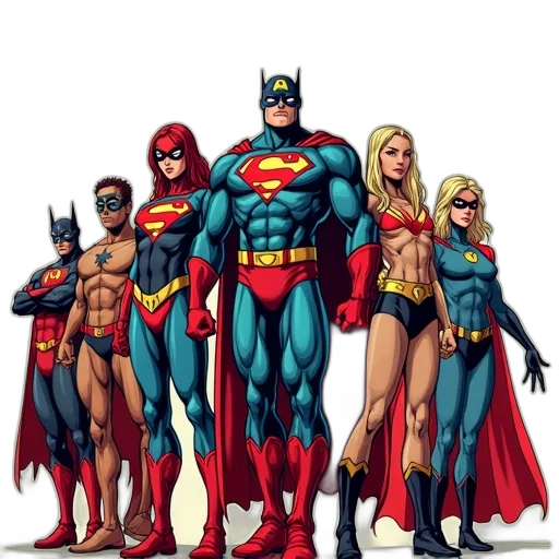 comic book art, concept art, collection, various, superhero, characters, comic, book transparent PNG cut-out