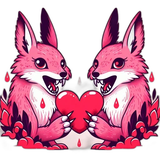 pixel art, concept art, fantasy art, vaporwave, red, two, pink, foxes transparent PNG cut-out
