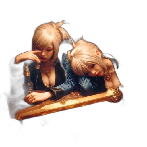 furniture, fantasy art, concept art, oil painting, photorealistic, two, individuals, likely transparent PNG cut-out