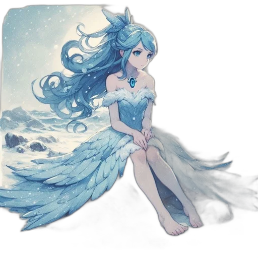 dress, creature, staff, dragon, fantasy art, concept art, anime, watercolor transparent PNG cut-out