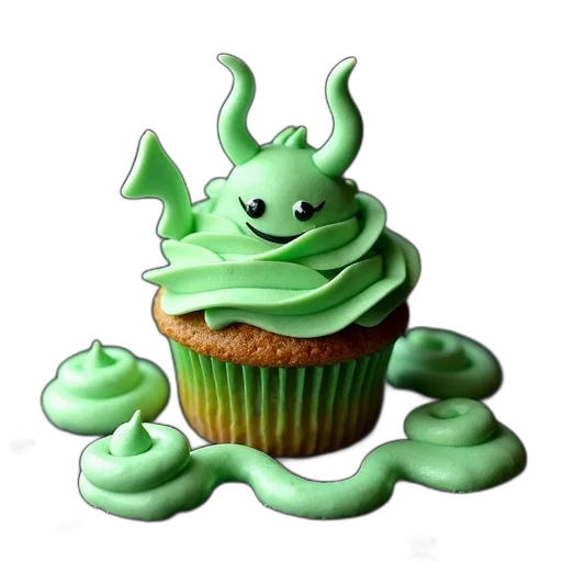 food, dragon, creature, 3d render, pixel art, photorealistic, green, cupcake transparent PNG cut-out