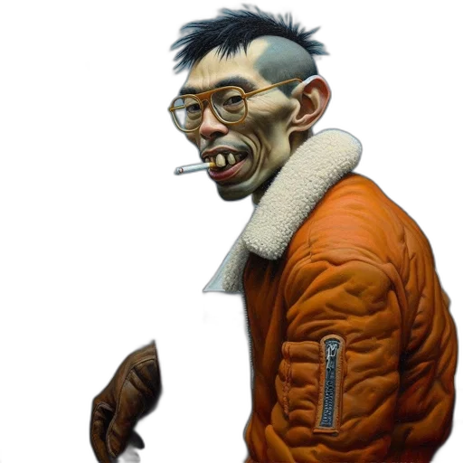 jacket, face, staff, creature, concept art, comic book art, photorealistic, cyberpunk transparent PNG cut-out