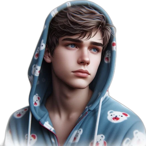 jacket, face, photorealistic, fantasy art, concept art, cartoon, blue, pastel transparent PNG cut-out