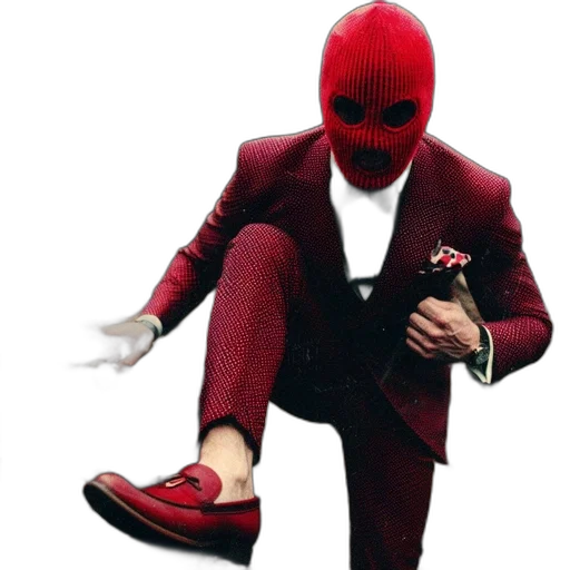 mask, shoes, jacket, creature, concept art, 3d render, pixel art, comic book art transparent PNG cut-out