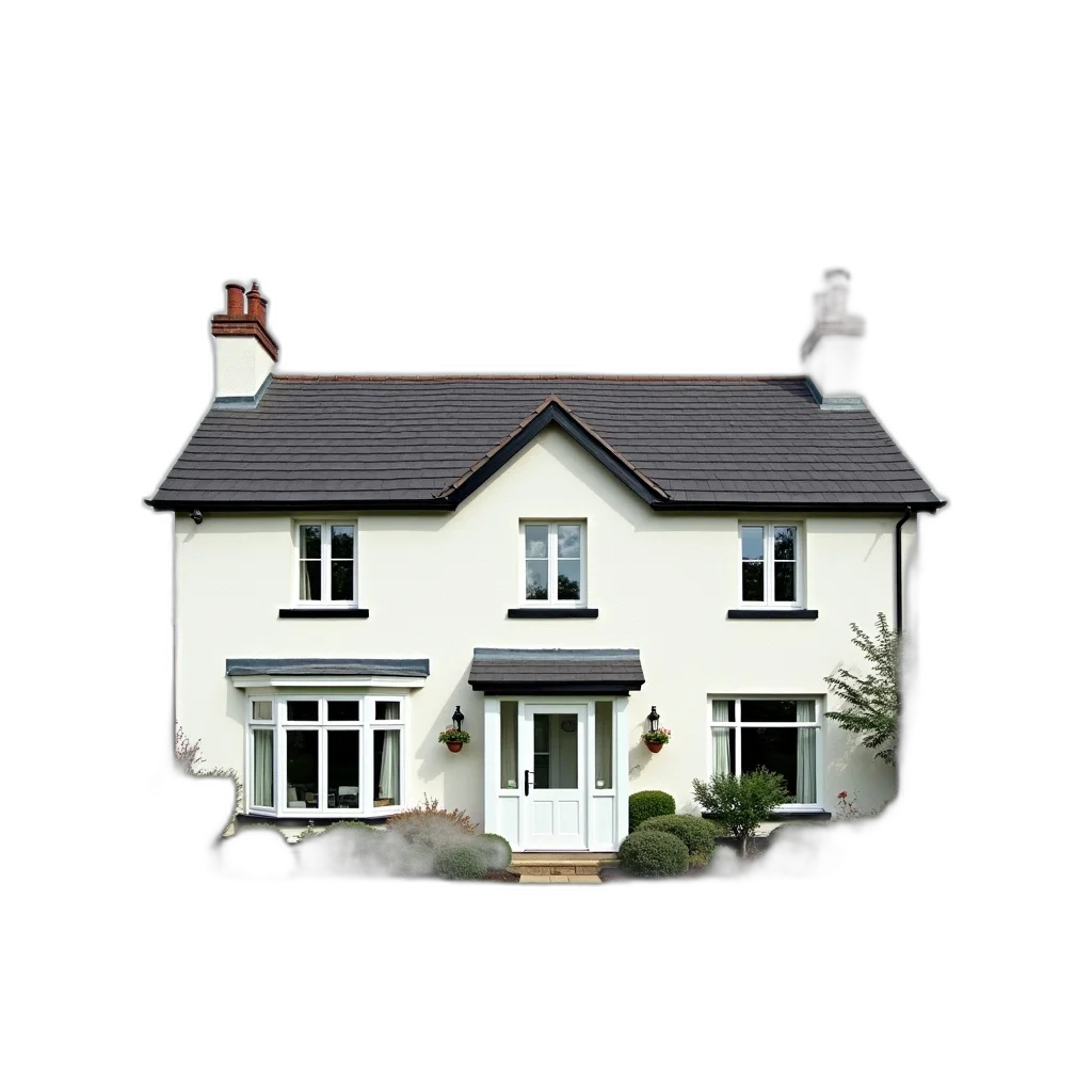 building, 3d render, photorealistic, two-story, house, white, facade, dark transparent PNG cut-out