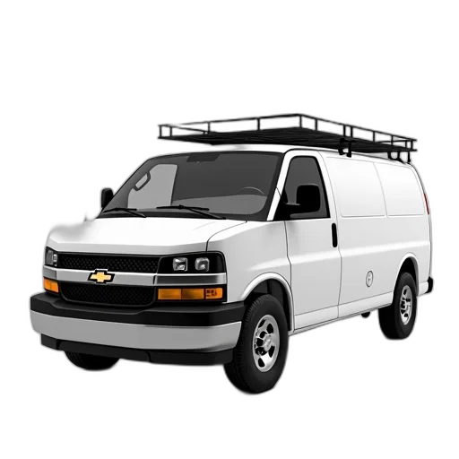 staff, car, 3d render, photorealistic, white, chevrolet, van, black transparent PNG cut-out